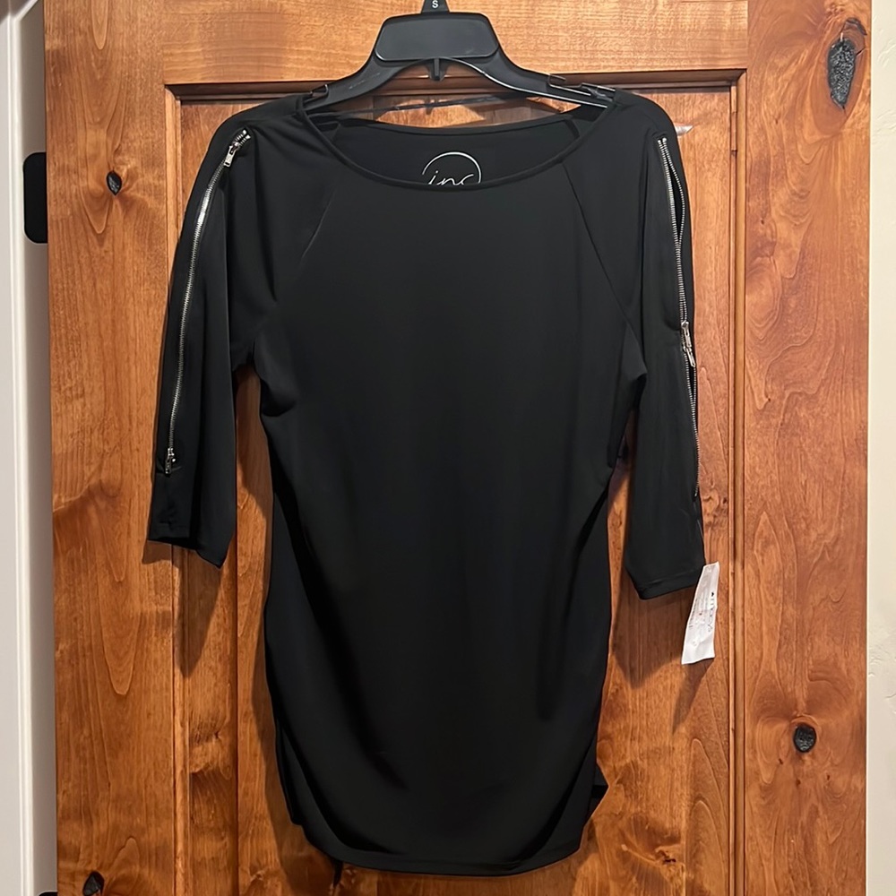 Inc women’s black top with zipper sleeve openings  size S